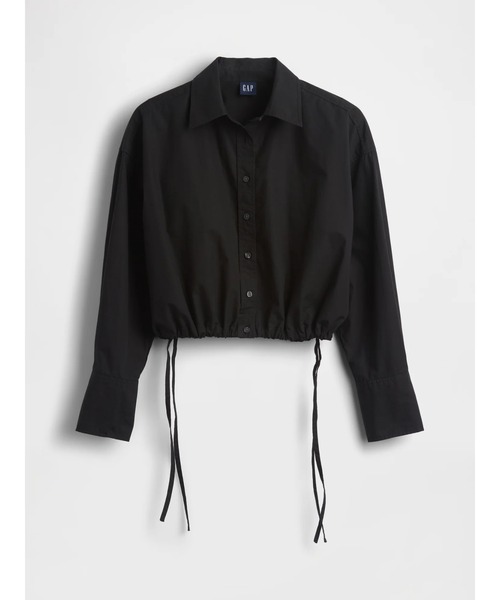 GAP(ギャップ)の「ポプリン オーバーサイズ 裾リボン クロップドシャツ(シャツ/ブラウス・レディース・ブラック系その他/ブラック/ホワイト・L/XXS/XS/S/M)」の5枚目の写真