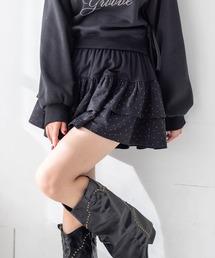 clear | ラインストーン2段ティアードスウェットミニスカート(セット可)[着回し力抜群 ガーリー キラキラ](スカート)