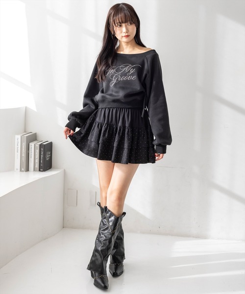 clear（クリア）の「ラインストーン2段ティアードスウェットミニスカート(セット可)[着回し力抜群 ガーリー キラキラ]（スカート・レディース・グレー/ブラック・F）」の9枚目の写真