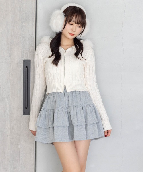 clear（クリア）の「ラインストーン2段ティアードスウェットミニスカート(セット可)[着回し力抜群 ガーリー キラキラ]（スカート・レディース・グレー/ブラック・F）」の5枚目の写真