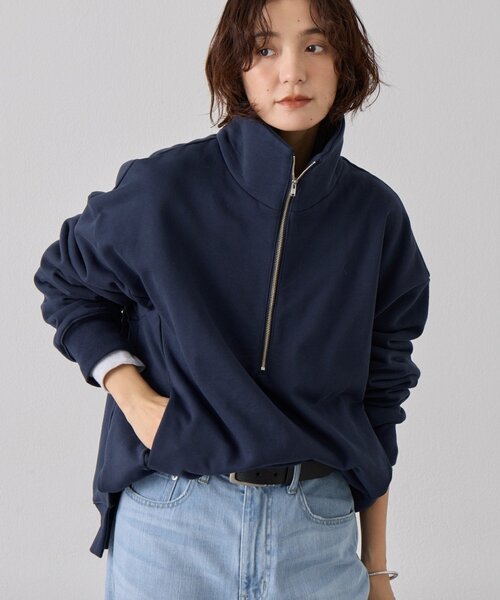 RIVE DROITE（リヴドロワ）の「【A・MONN(アモン)】ZIP SWEAT プルオーバー（スウェット・レディース・ネイビー/ライトグレー・FREE）」の2枚目の写真