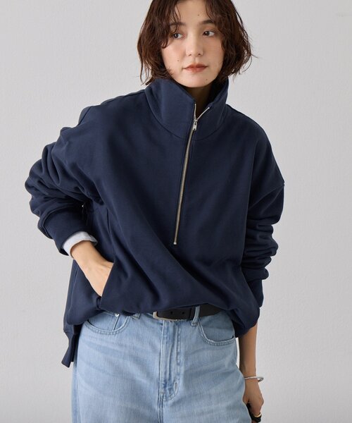 RIVE DROITE（リヴドロワ）の「【A・MONN(アモン)】ZIP SWEAT プルオーバー（スウェット・レディース・ネイビー/ライトグレー・FREE）」の9枚目の写真