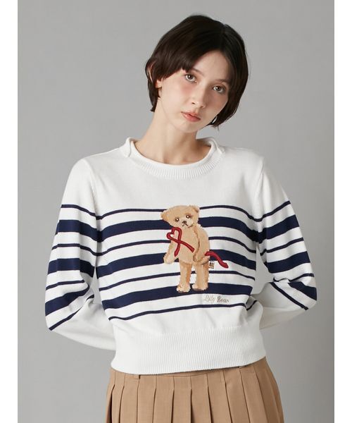 LILY BROWN（リリーブラウン）の「Lily Bearハートサテンニット（ニット/セーター・レディース・アイボリー/ライトブルー/その他/ライトグレー・F）」の4枚目の写真