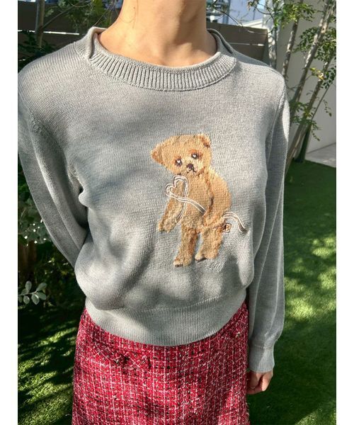LILY BROWN（リリーブラウン）の「Lily Bearハートサテンニット（ニット/セーター・レディース・アイボリー/ライトブルー/その他/ライトグレー・F）」の2枚目の写真