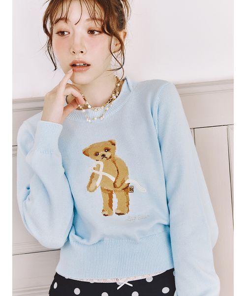 LILY BROWN（リリーブラウン）の「Lily Bearハートサテンニット（ニット/セーター・レディース・アイボリー/ライトブルー/その他/ライトグレー・F）」の3枚目の写真
