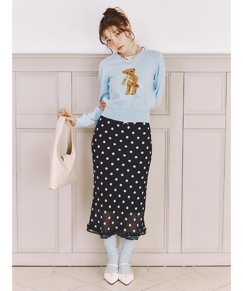 LILY BROWN（リリーブラウン）の「Lily Bearハートサテンニット（ニット/セーター・レディース・アイボリー/ライトブルー/その他/ライトグレー・F）」の6枚目の写真