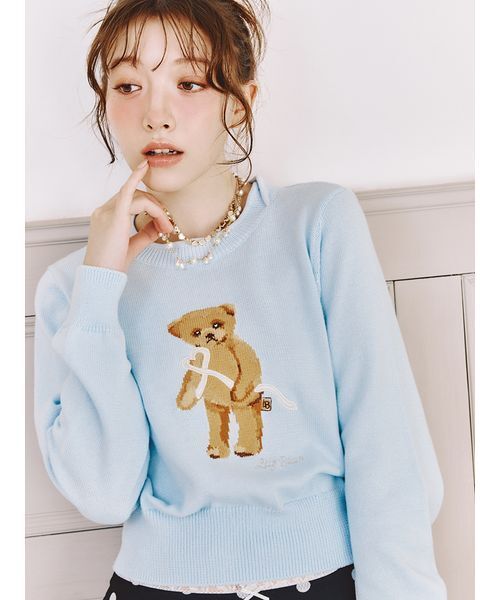 LILY BROWN（リリーブラウン）の「Lily Bearハートサテンニット（ニット/セーター・レディース・アイボリー/ライトブルー/その他/ライトグレー・F）」の7枚目の写真