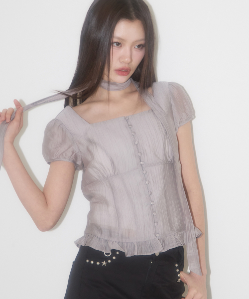 ILLIGO（イリゴ）の「リボンタイスクエアネックブラウスグレー（シャツ/ブラウス・レディース・その他・SMALL/MEDIUM）」の4枚目の写真