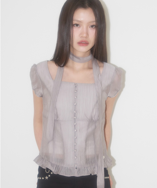 ILLIGO（イリゴ）の「リボンタイスクエアネックブラウスグレー（シャツ/ブラウス・レディース・その他・SMALL/MEDIUM）」の5枚目の写真