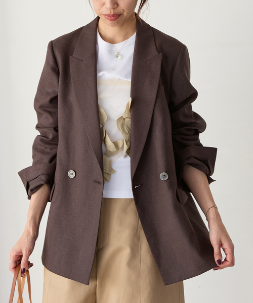 IENA（イエナ）の「ウォッシャブル リネンミックス テーラードジャケット（テーラードジャケット・レディース・ブラウン/ベージュ・36/38）」の7枚目の写真