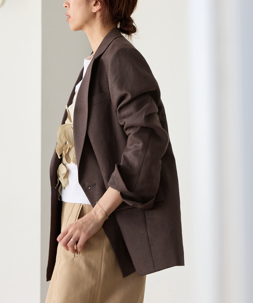 IENA（イエナ）の「ウォッシャブル リネンミックス テーラードジャケット（テーラードジャケット・レディース・ブラウン/ベージュ・36/38）」の8枚目の写真