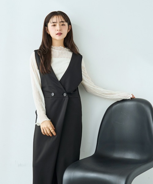 mil(ミル)の「カシュクール サロペット【586071】(サロペット/オーバーオール・レディース・ベージュ/ブラック・FREE/XS/S)」の9枚目の写真