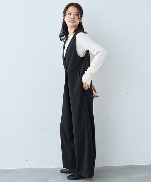 mil(ミル)の「カシュクール サロペット【586071】(サロペット/オーバーオール・レディース・ベージュ/ブラック・FREE/XS/S)」の12枚目の写真