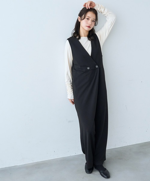 mil(ミル)の「カシュクール サロペット【586071】(サロペット/オーバーオール・レディース・ベージュ/ブラック・FREE/XS/S)」の18枚目の写真