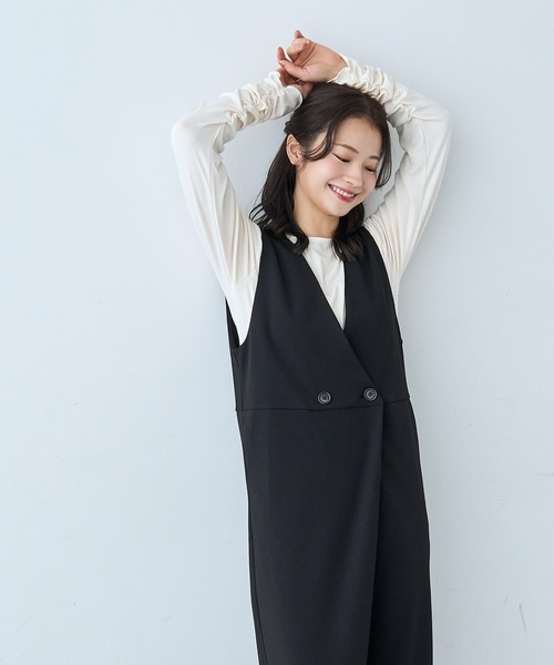 mil(ミル)の「カシュクール サロペット【586071】(サロペット/オーバーオール・レディース・ベージュ/ブラック・FREE/XS/S)」の17枚目の写真