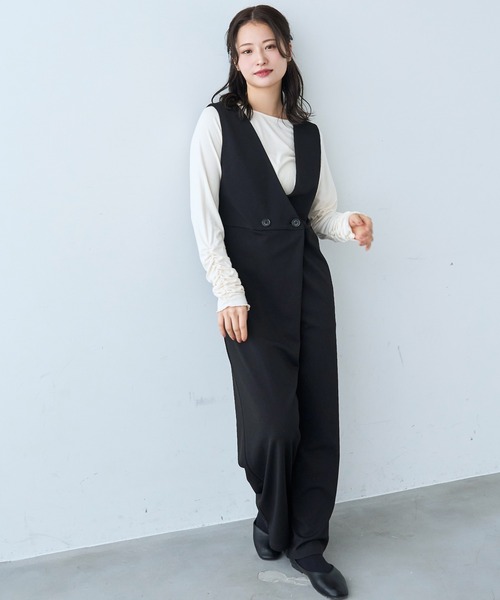 mil(ミル)の「カシュクール サロペット【586071】(サロペット/オーバーオール・レディース・ベージュ/ブラック・FREE/XS/S)」の19枚目の写真
