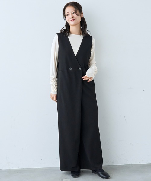 mil(ミル)の「カシュクール サロペット【586071】(サロペット/オーバーオール・レディース・ベージュ/ブラック・FREE/XS/S)」の10枚目の写真