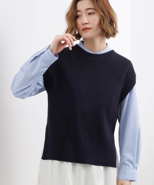 grove(グローブ)の「【2点SET】一枚でコーデが決まる!ニットベスト×シャツSET(シャツ/ブラウス・レディース・アイボリー/ネイビー/グレー・01/05/04/03/02)」の3枚目の写真