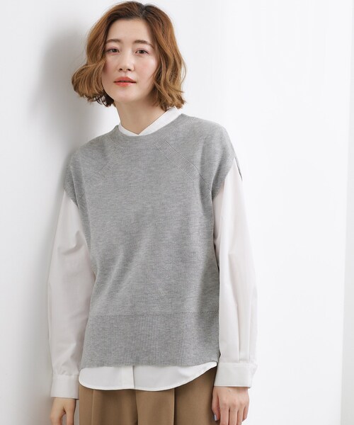 grove(グローブ)の「【2点SET】一枚でコーデが決まる!ニットベスト×シャツSET(シャツ/ブラウス・レディース・アイボリー/ネイビー/グレー・01/05/04/03/02)」の2枚目の写真
