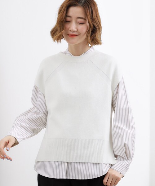 grove(グローブ)の「【2点SET】一枚でコーデが決まる!ニットベスト×シャツSET(シャツ/ブラウス・レディース・アイボリー/ネイビー/グレー・01/05/04/03/02)」の4枚目の写真