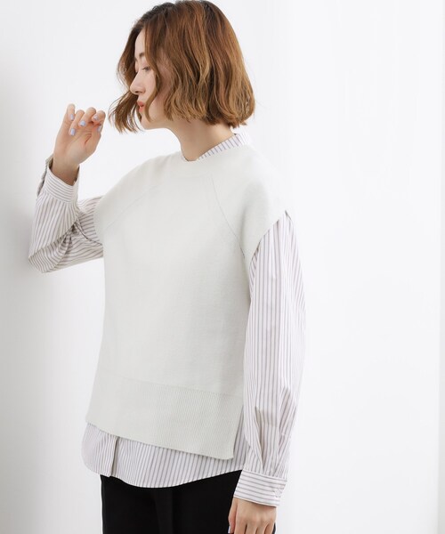 grove(グローブ)の「【2点SET】一枚でコーデが決まる!ニットベスト×シャツSET(シャツ/ブラウス・レディース・アイボリー/ネイビー/グレー・01/05/04/03/02)」の5枚目の写真