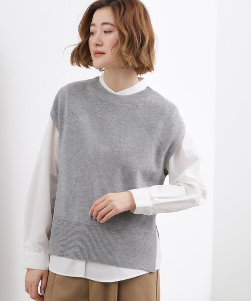 grove(グローブ)の「【2点SET】一枚でコーデが決まる!ニットベスト×シャツSET(シャツ/ブラウス・レディース・アイボリー/ネイビー/グレー・01/05/04/03/02)」の11枚目の写真