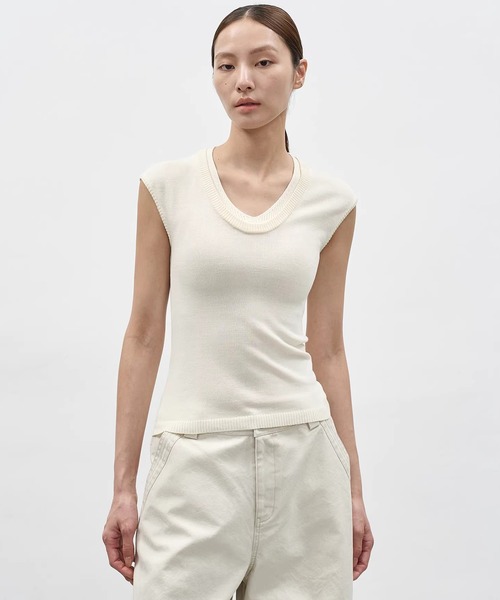 EIGHTHMONTH（エイスマンス）の「レイヤードライクノースリーブニットトップス EM26s037【EIGHTHMONTH】（Tシャツ/カットソー・レディース・アイボリー/グレー・S/M）」の3枚目の写真