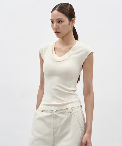 EIGHTHMONTH（エイスマンス）の「レイヤードライクノースリーブニットトップス EM26s037【EIGHTHMONTH】（Tシャツ/カットソー・レディース・アイボリー/グレー・S/M）」の5枚目の写真