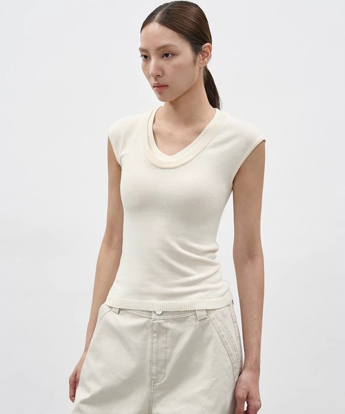 EIGHTHMONTH（エイスマンス）の「レイヤードライクノースリーブニットトップス EM26s037【EIGHTHMONTH】（Tシャツ/カットソー・レディース・アイボリー/グレー・S/M）」の6枚目の写真