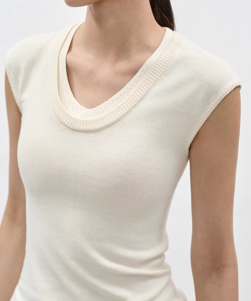 EIGHTHMONTH（エイスマンス）の「レイヤードライクノースリーブニットトップス EM26s037【EIGHTHMONTH】（Tシャツ/カットソー・レディース・アイボリー/グレー・S/M）」の8枚目の写真