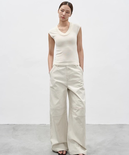 EIGHTHMONTH（エイスマンス）の「レイヤードライクノースリーブニットトップス EM26s037【EIGHTHMONTH】（Tシャツ/カットソー・レディース・アイボリー/グレー・S/M）」の13枚目の写真