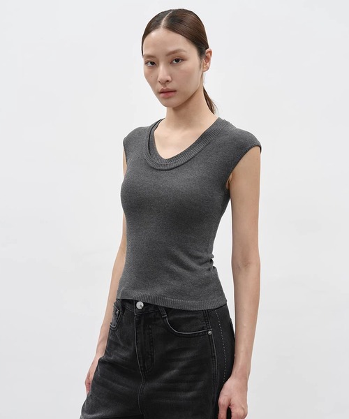 EIGHTHMONTH（エイスマンス）の「レイヤードライクノースリーブニットトップス EM26s037【EIGHTHMONTH】（Tシャツ/カットソー・レディース・アイボリー/グレー・S/M）」の22枚目の写真