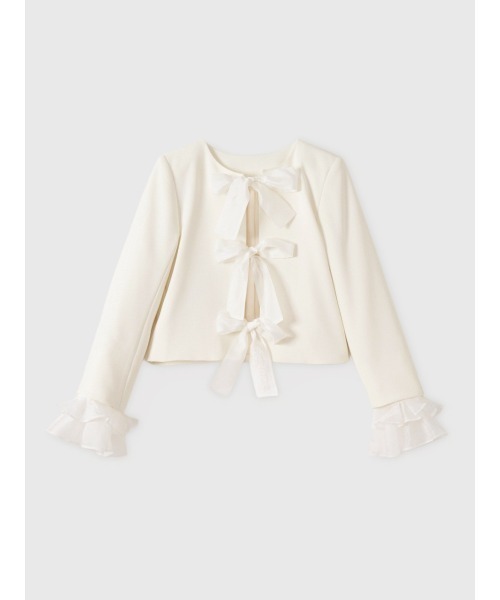 EIMY ISTOIRE(エイミーイストワール)の「フロントリボンジャケット(テーラードジャケット・レディース・ブラック/オフホワイト・F)」の1枚目の写真