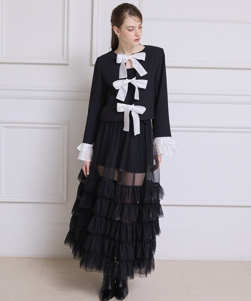 EIMY ISTOIRE(エイミーイストワール)の「フロントリボンジャケット(テーラードジャケット・レディース・ブラック/オフホワイト・F)」の4枚目の写真