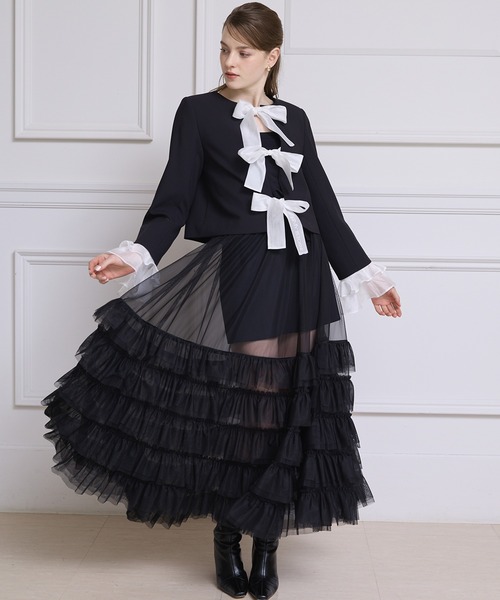 EIMY ISTOIRE(エイミーイストワール)の「フロントリボンジャケット(テーラードジャケット・レディース・ブラック/オフホワイト・F)」の5枚目の写真