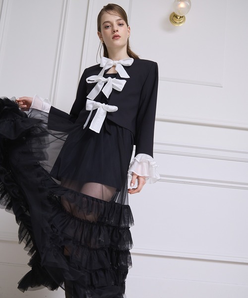 EIMY ISTOIRE(エイミーイストワール)の「フロントリボンジャケット(テーラードジャケット・レディース・ブラック/オフホワイト・F)」の6枚目の写真