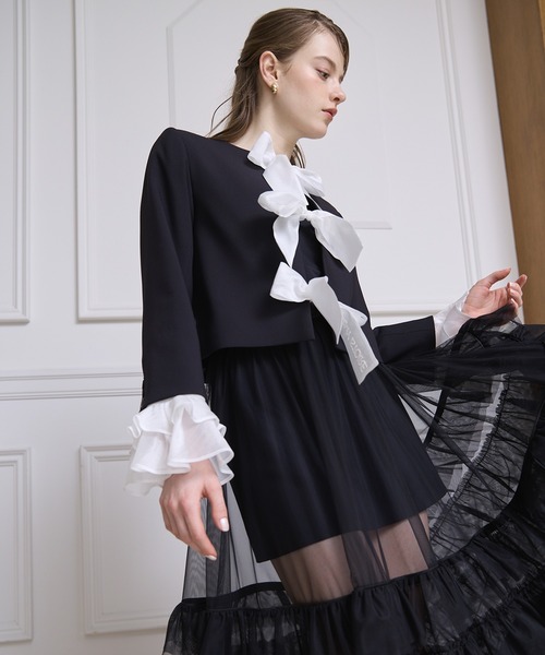 EIMY ISTOIRE(エイミーイストワール)の「フロントリボンジャケット(テーラードジャケット・レディース・ブラック/オフホワイト・F)」の7枚目の写真