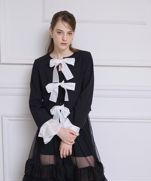 EIMY ISTOIRE(エイミーイストワール)の「フロントリボンジャケット(テーラードジャケット・レディース・ブラック/オフホワイト・F)」の8枚目の写真