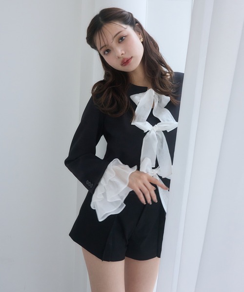 EIMY ISTOIRE(エイミーイストワール)の「フロントリボンジャケット(テーラードジャケット・レディース・ブラック/オフホワイト・F)」の19枚目の写真