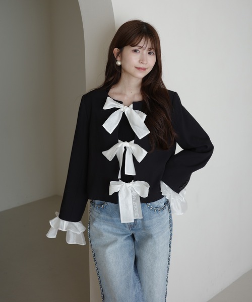 EIMY ISTOIRE(エイミーイストワール)の「フロントリボンジャケット(テーラードジャケット・レディース・ブラック/オフホワイト・F)」の21枚目の写真