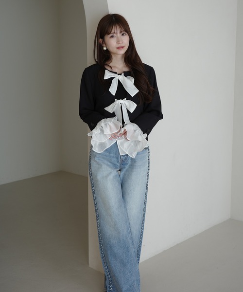 EIMY ISTOIRE(エイミーイストワール)の「フロントリボンジャケット(テーラードジャケット・レディース・ブラック/オフホワイト・F)」の22枚目の写真