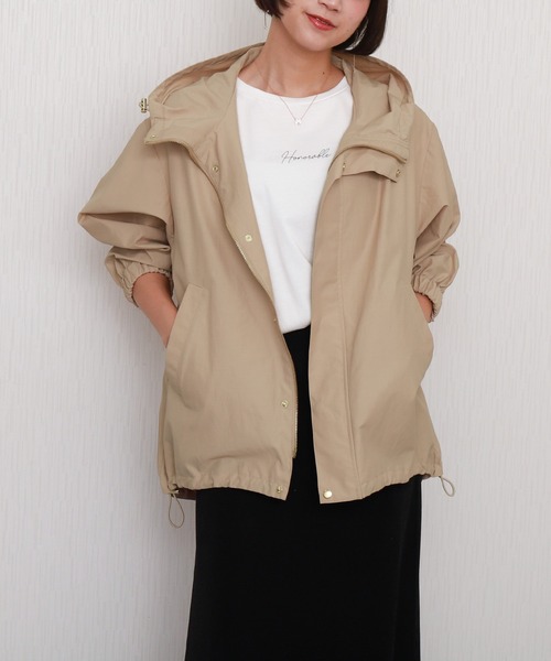 libelle more(リベル モア)の「【NC撥水加工】裾ドロストミドル丈ブルゾン マウンテンパーカー(マウンテンパーカー・レディース・モカ/ベージュ/アイボリー/ブラック/カーキ/ネイビー・M/L)」の7枚目の写真