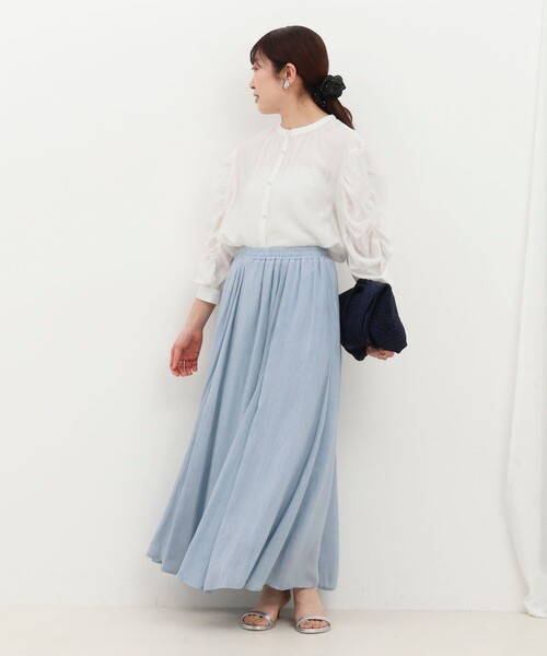 MICO COULIER（ミコクリエ）の「シアーデニムパネルフレアスカート（スカート・レディース・ネイビー/サックスブルー・38/36）」の3枚目の写真