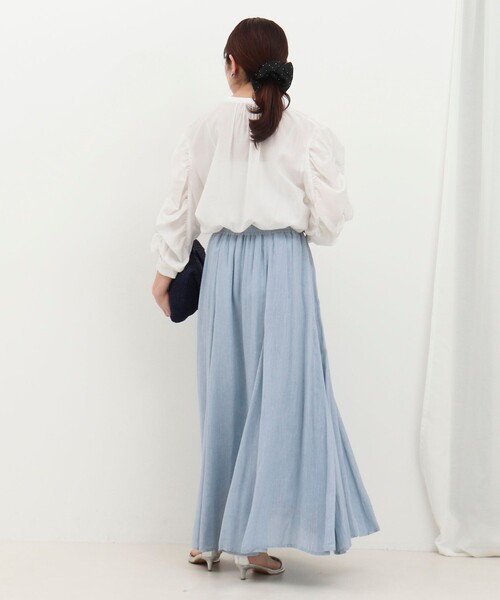 MICO COULIER（ミコクリエ）の「シアーデニムパネルフレアスカート（スカート・レディース・ネイビー/サックスブルー・38/36）」の5枚目の写真