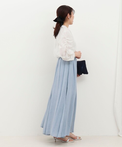 MICO COULIER（ミコクリエ）の「シアーデニムパネルフレアスカート（スカート・レディース・ネイビー/サックスブルー・38/36）」の7枚目の写真