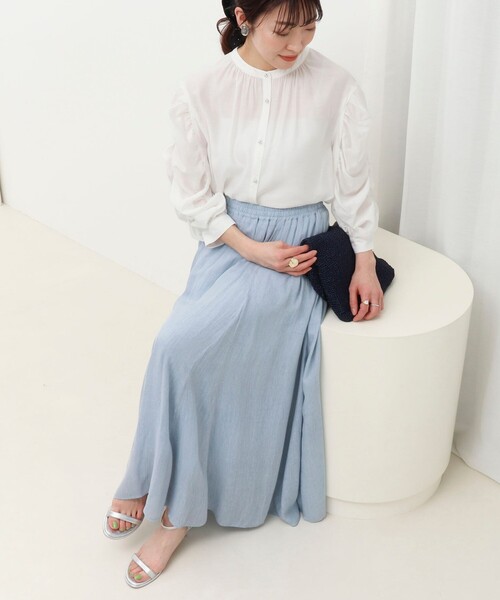 MICO COULIER（ミコクリエ）の「シアーデニムパネルフレアスカート（スカート・レディース・ネイビー/サックスブルー・38/36）」の8枚目の写真