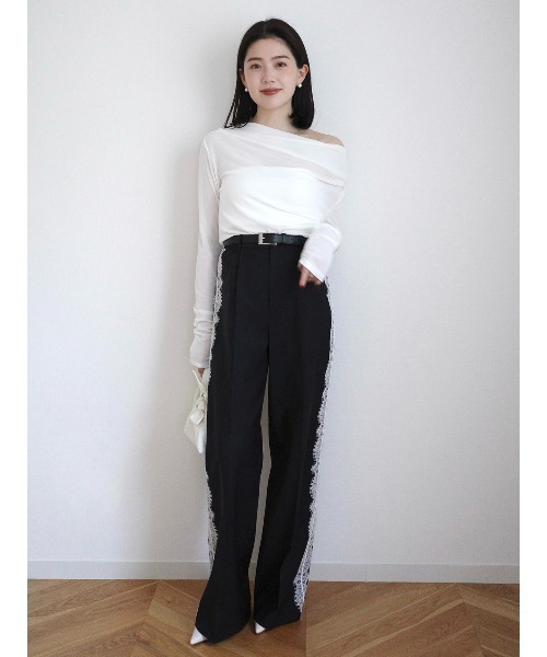 新品　essence of anayi normment レースパンツ セール】レーストリムタックパンツ（その他パンツ）｜anuans（ア