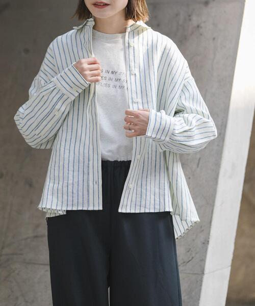 FORK&SPOON(フォークアンドスプーン)の「FORK&SPOON フレンチリネンクロップドワイドシャツ(シャツ/ブラウス・レディース・グリーン系その他/イエロー系その他・1)」の2枚目の写真