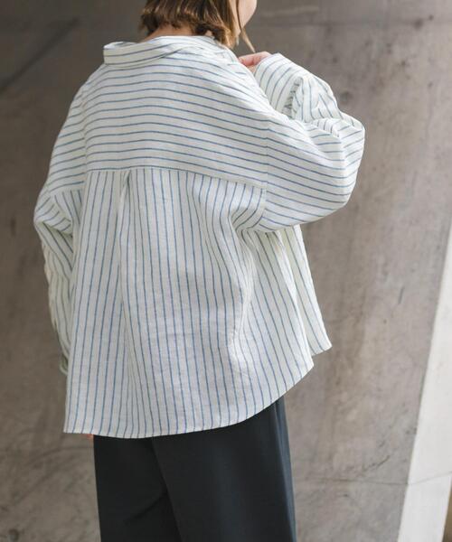 FORK&SPOON(フォークアンドスプーン)の「FORK&SPOON フレンチリネンクロップドワイドシャツ(シャツ/ブラウス・レディース・グリーン系その他/イエロー系その他・1)」の3枚目の写真