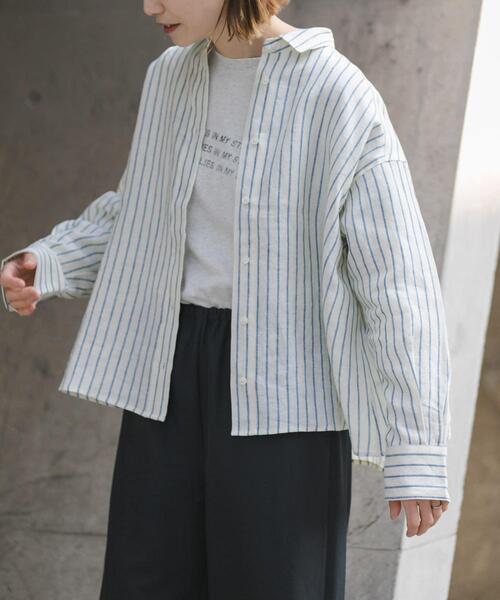 FORK&SPOON(フォークアンドスプーン)の「FORK&SPOON フレンチリネンクロップドワイドシャツ(シャツ/ブラウス・レディース・グリーン系その他/イエロー系その他・1)」の6枚目の写真